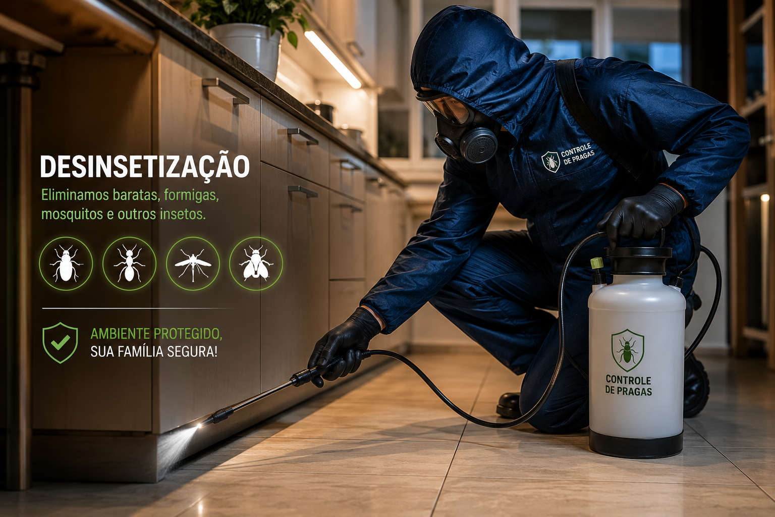 Desinsetização em BH — técnico Prag Off eliminando baratas e insetos
